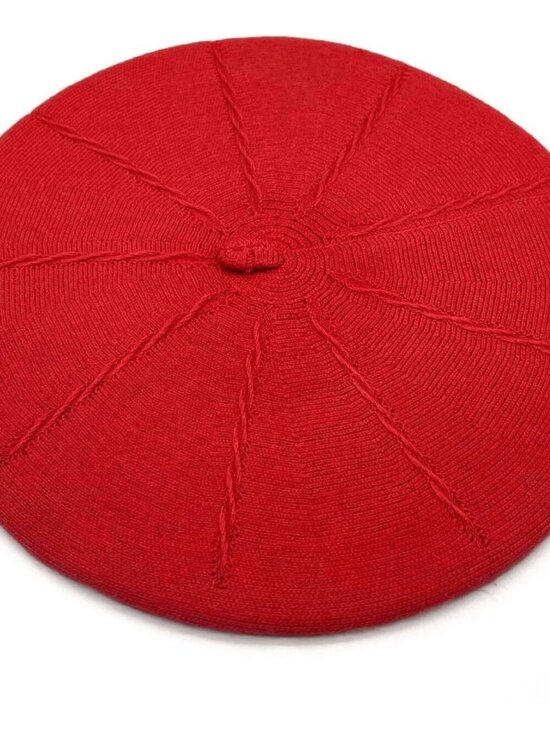 Women\'s French Style Double Layer Warm and Soft Knitted Beanie Hat Red main image 5